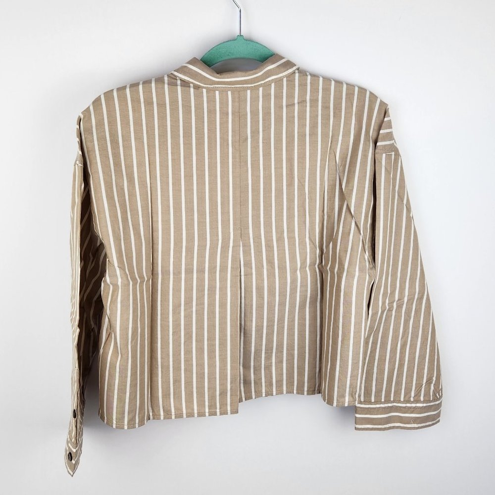 NWT Everlane Brown Stripe Button Up Collared PJ Pajama Shirt sz S - Picture 2 of 8